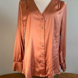 White House Black Market Satin Button-Down Shirt in Copper